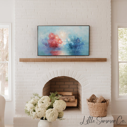 Patriotic Fireworks Frame TV Art displayed on a TV