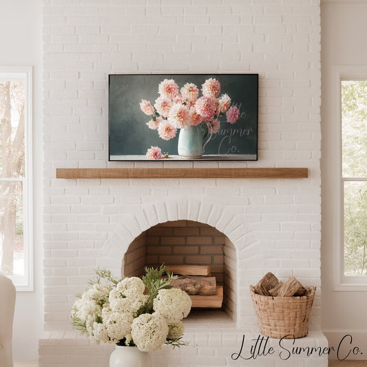 Pink Dahlias Frame TV Art displayed on a TV