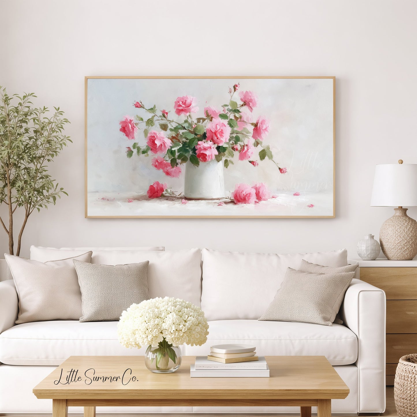 Pink Roses Frame TV Art displayed on a TV