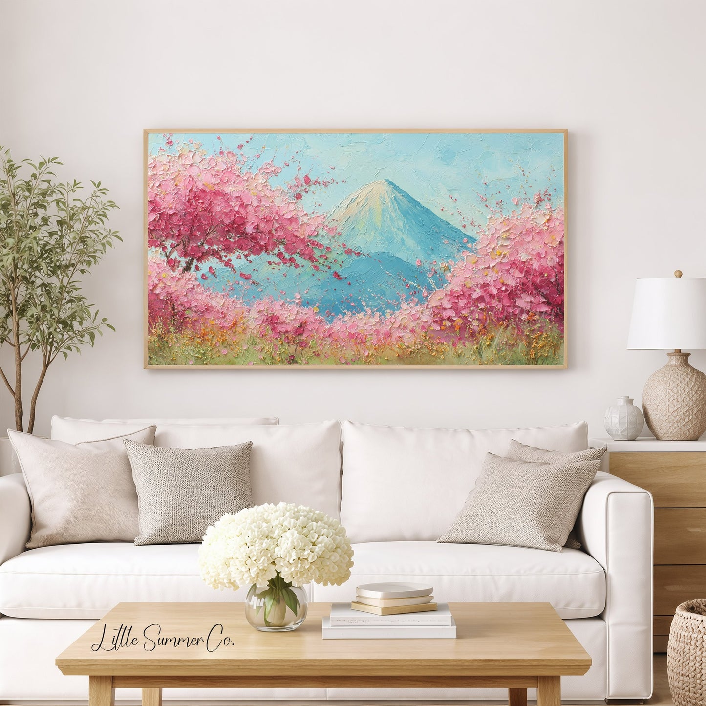 Cherry Blossoms Mount Fuji Frame TV Art displayed on a TV