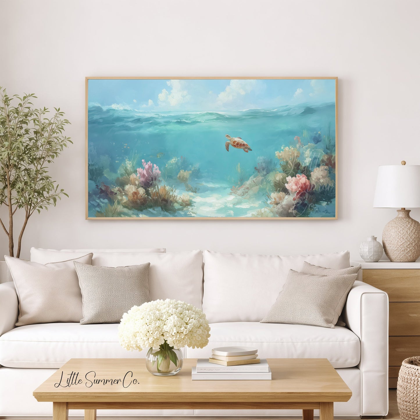 Sea Turtle Frame TV Art displayed on a TV