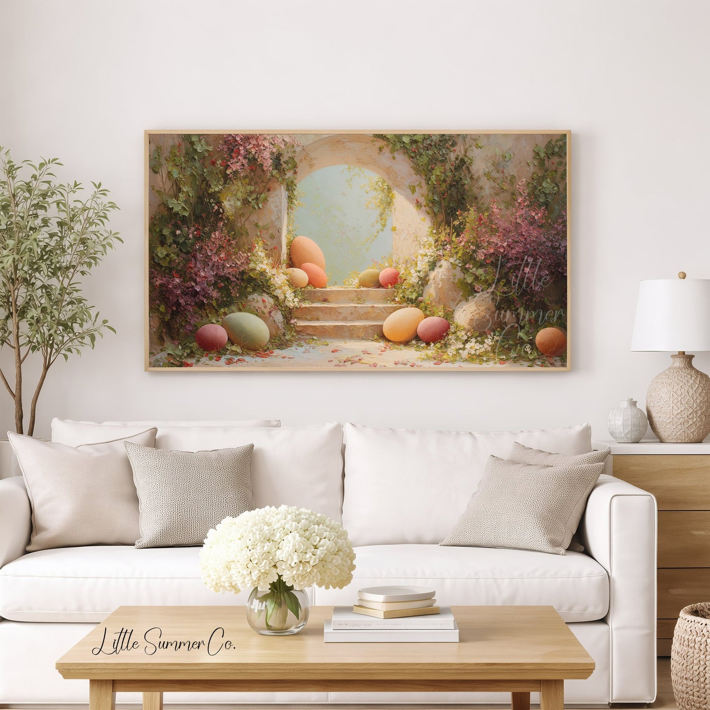 Easter Eggs Ivy Archway Steps Frame TV Art displayed on a TV