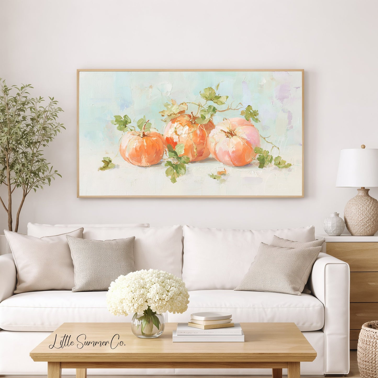 Peach Pumpkins Frame TV Art displayed on a TV