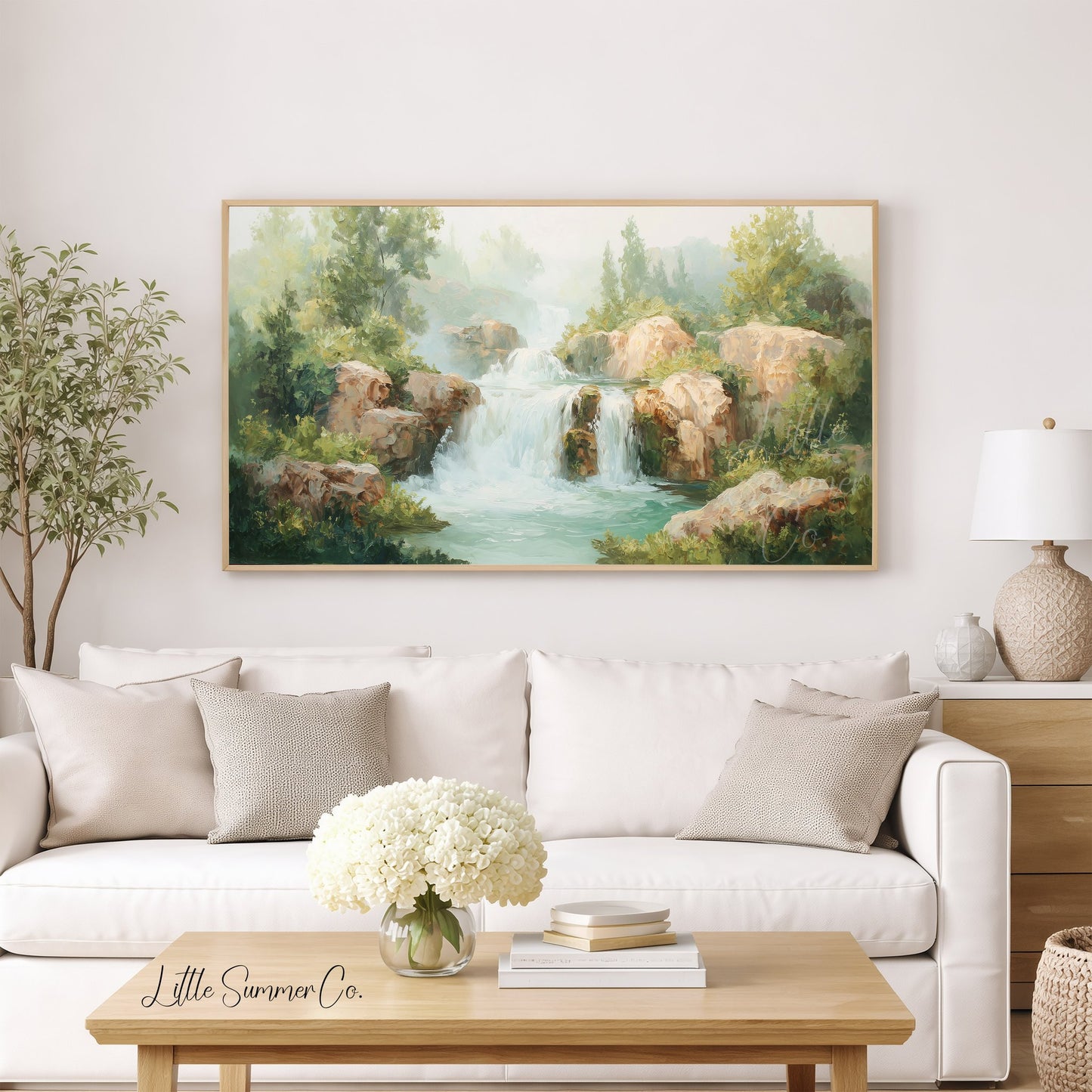 Misty Waterfall Frame TV Art displayed on a TV
