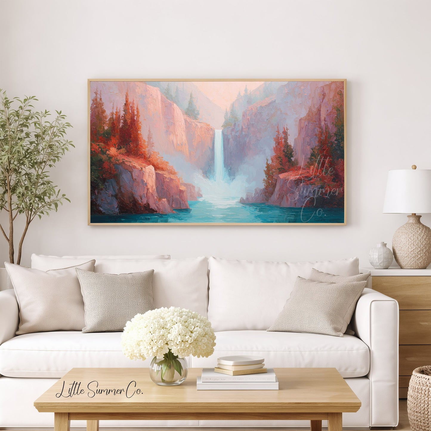 Canyon Waterfall Rock Gorge Frame TV Art displayed on a TV