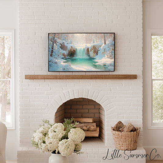 Icy Turquoise Waterfall Frame TV Art displayed on a TV