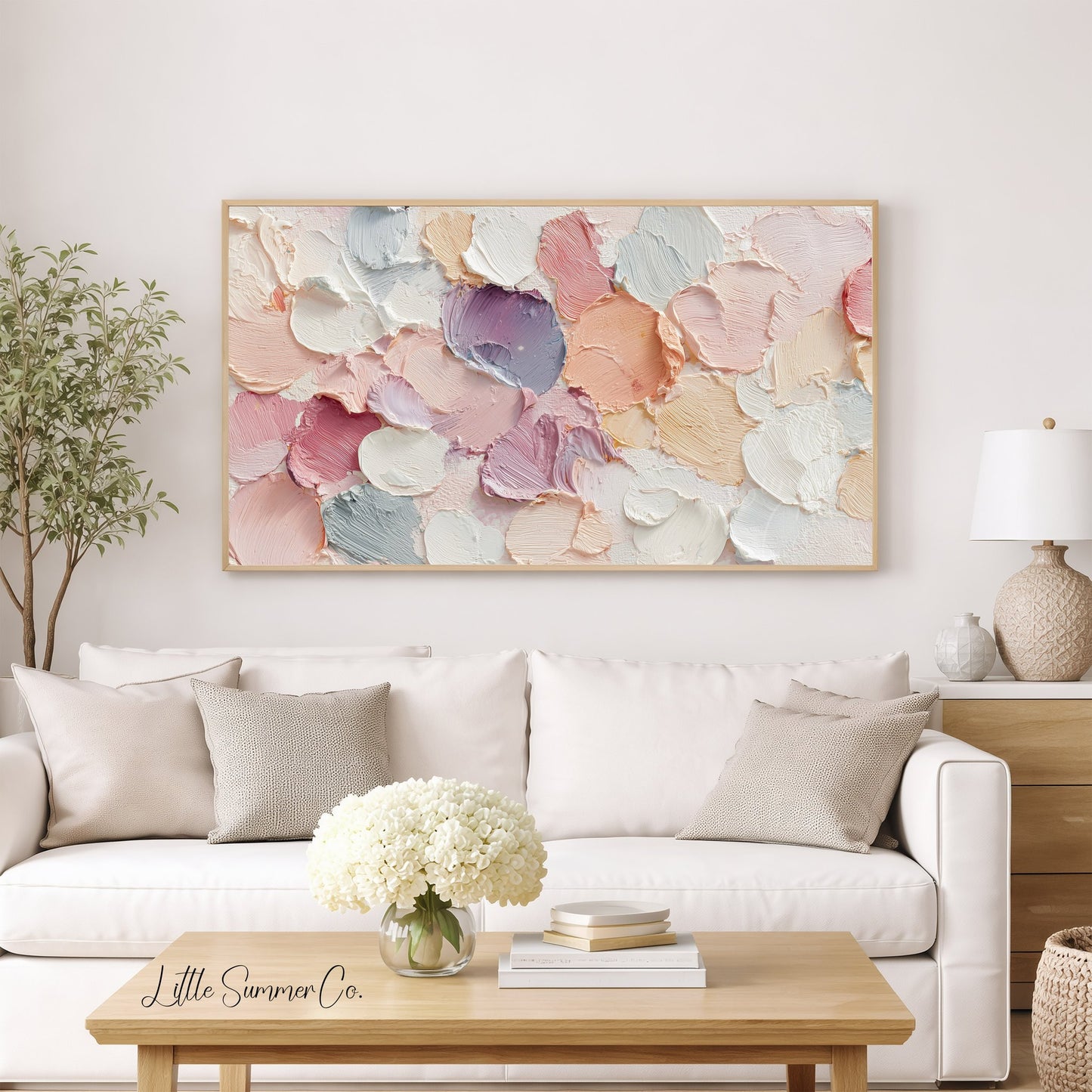 Pastel Round Brushstrokes Frame TV Art displayed on a TV