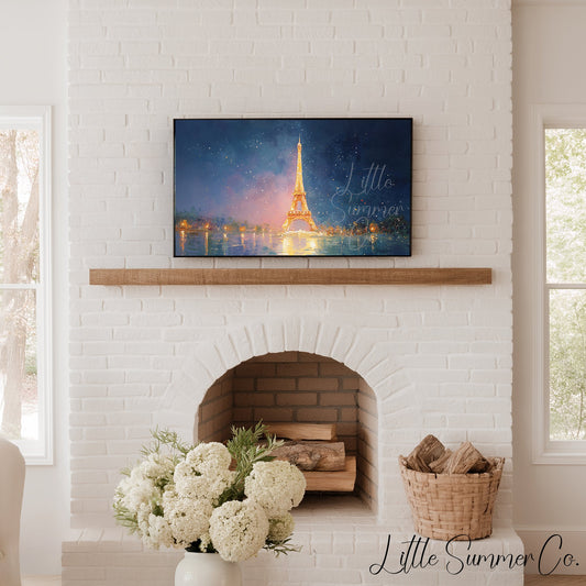 Eiffel Tower Reflections Frame TV Art displayed on a TV