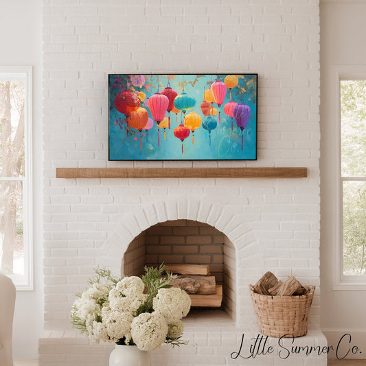 Colourful Hanging Lanterns Frame TV Art displayed on a TV