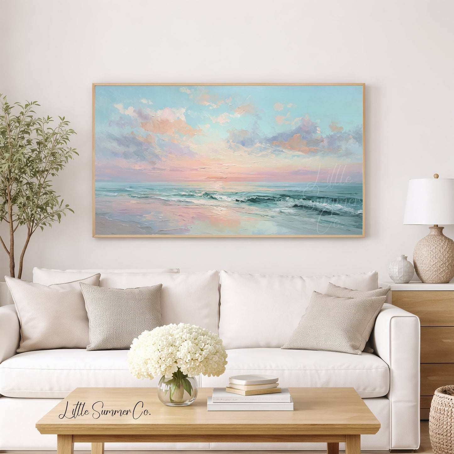 Pastel Ocean Frame TV Art displayed on a TV