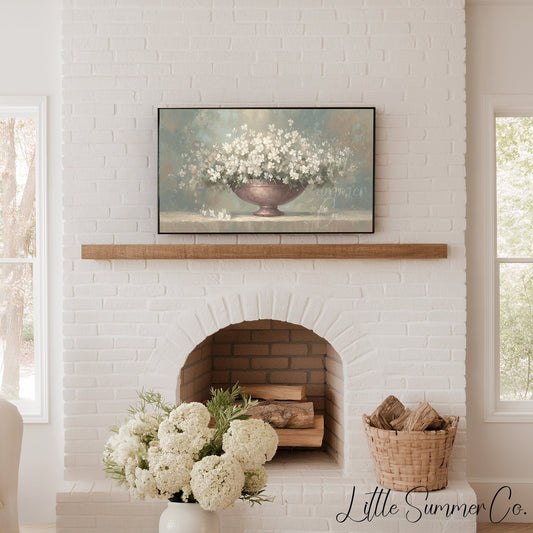 White Flowers Frame TV Art displayed on a TV