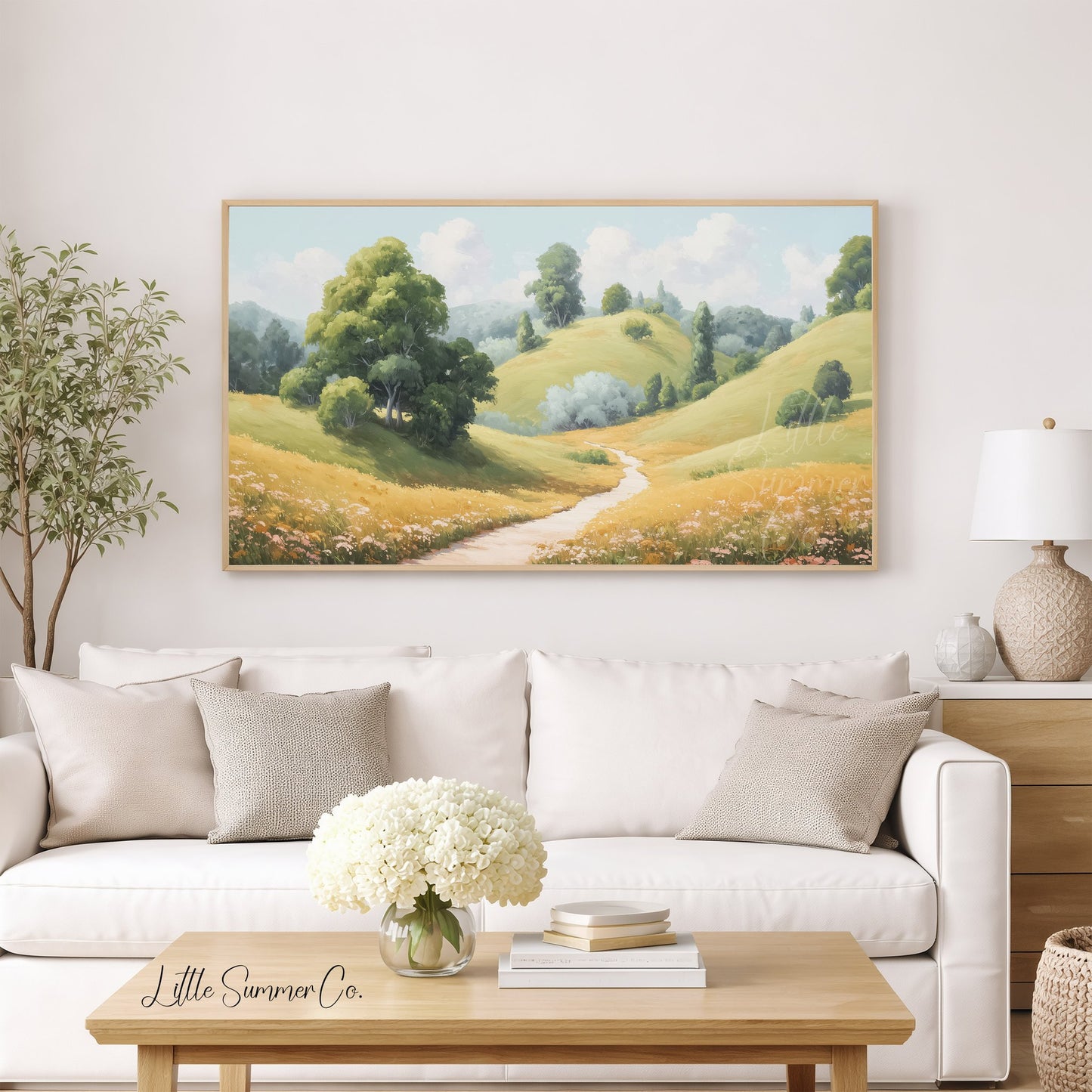 Winding Meadow Path Frame TV Art displayed on a TV