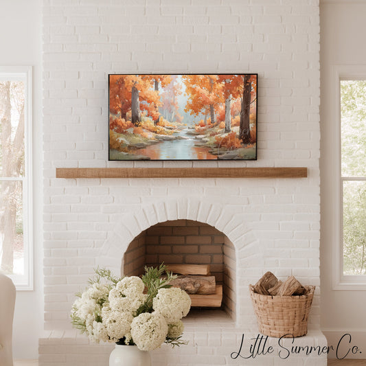 Autumn Stream Path Frame TV Art displayed on a TV