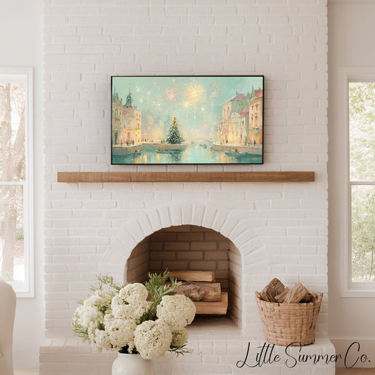 New Year Fireworks Canal Frame TV Art displayed on a TV