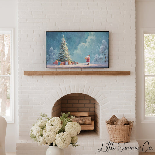 Santa and Christmas Tree Frame TV Art displayed on a TV