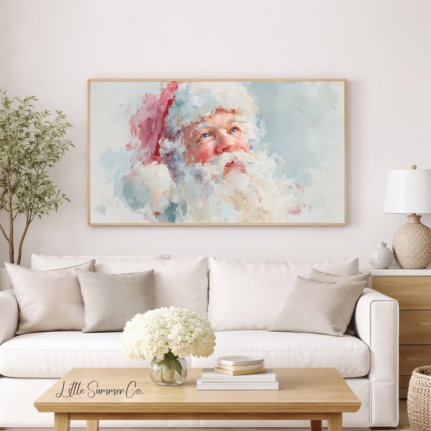 Pastel Santa Claus Looking Skyward Frame TV Art displayed on a TV