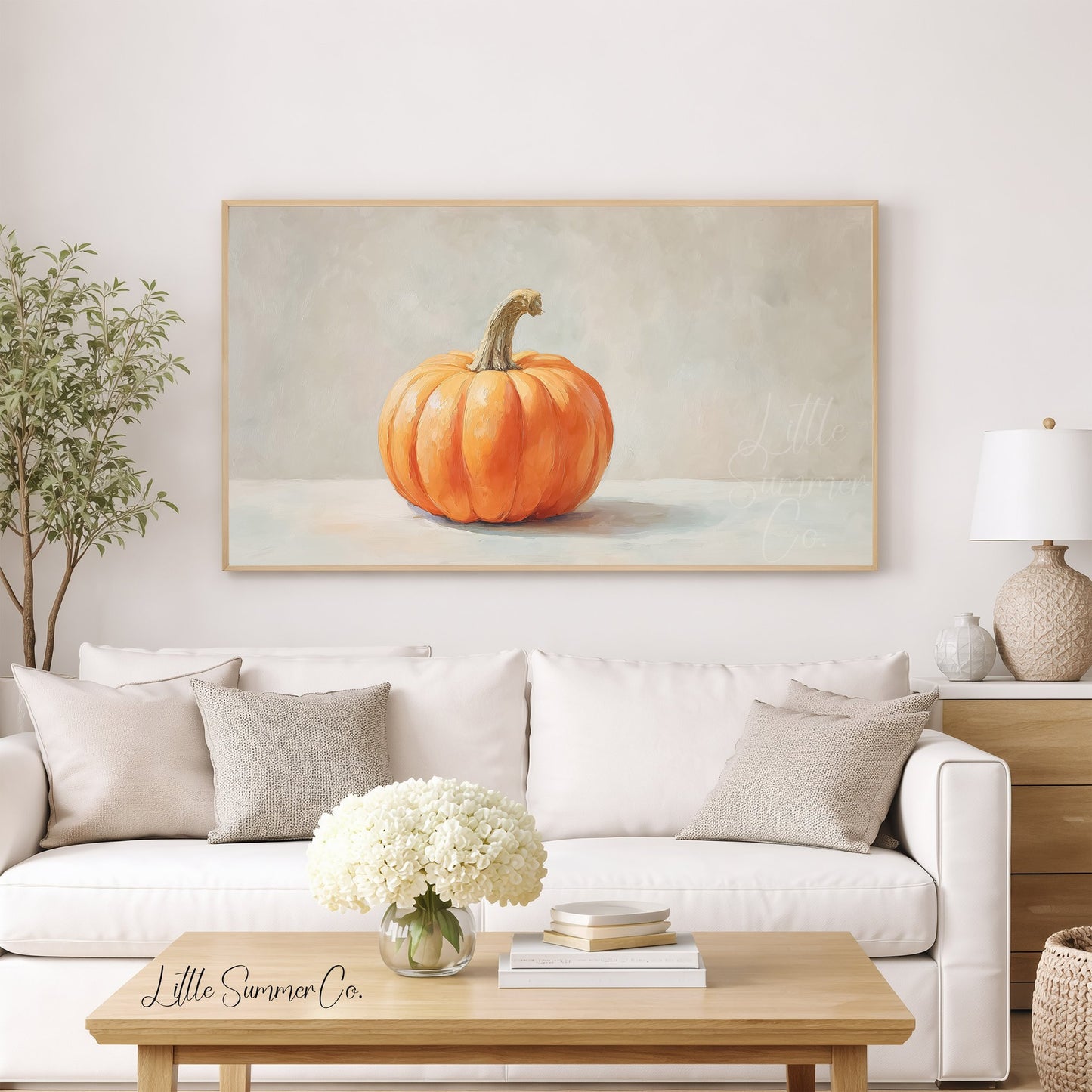 Single Pumpkin Neutral Background Frame TV Art displayed on a TV