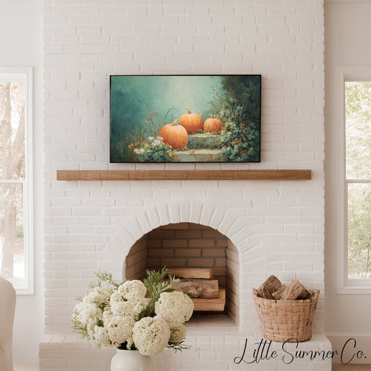 Pumpkins on Garden Steps Frame TV Art displayed on a TV