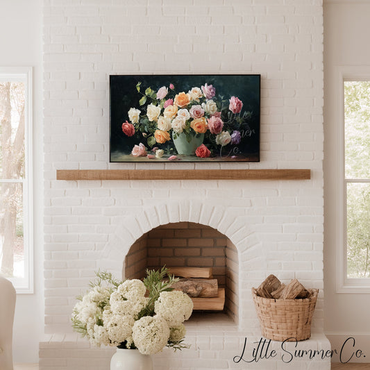 Garden Roses Green Vase Frame TV Art displayed on a TV