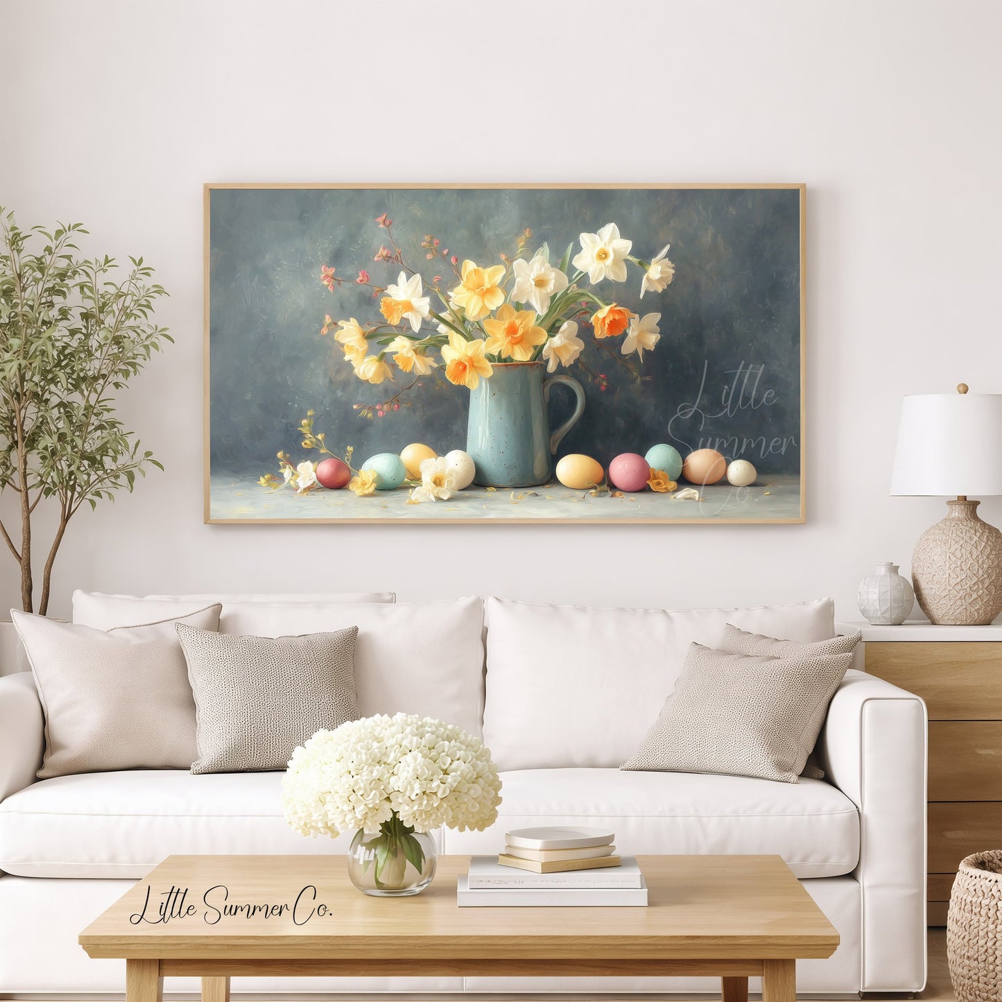 Daffodils With Easter Eggs Frame TV Art displayed on a TV