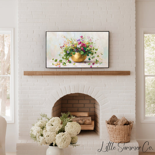 Clover Bouquet in Gold Bowl Frame TV Art displayed on a TV
