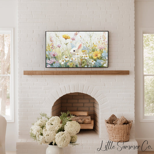 White Bunny Peeking Frame TV Art displayed on a TV