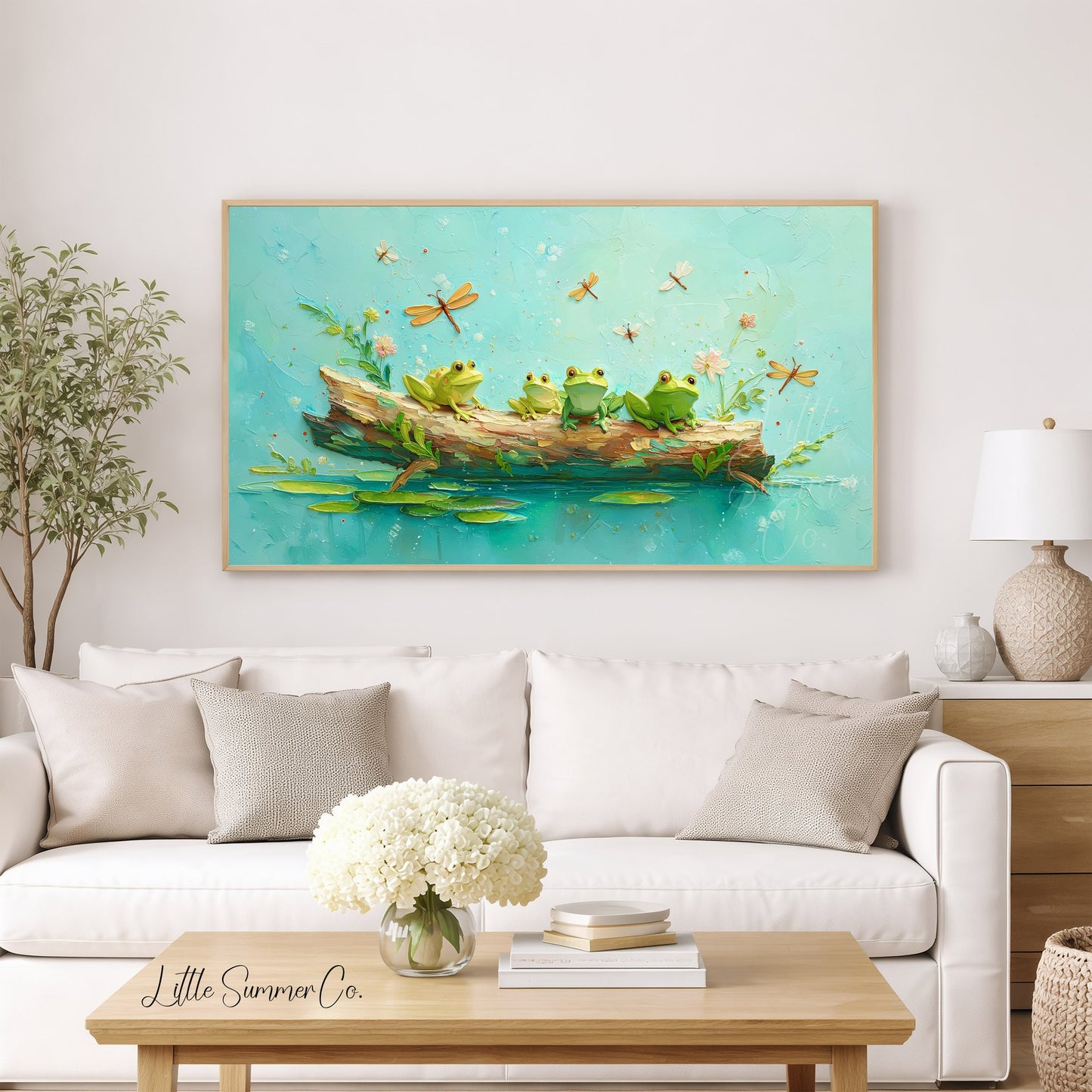 Frogs on a Log Frame TV Art displayed on a TV