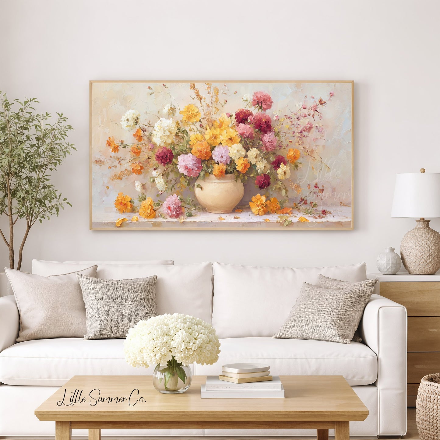 Colourful Mixed Blooms in Vase Frame TV Art displayed on a TV