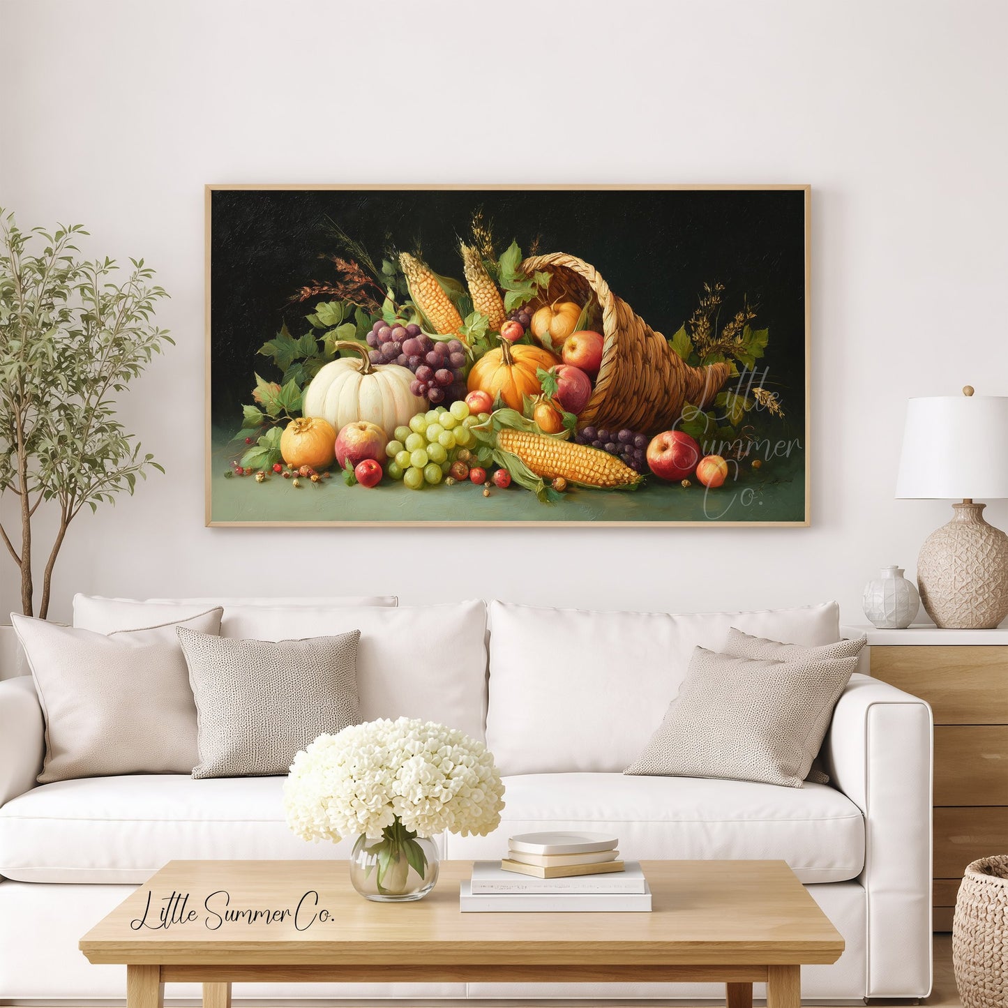 Harvest Cornucopia Frame TV Art displayed on a TV
