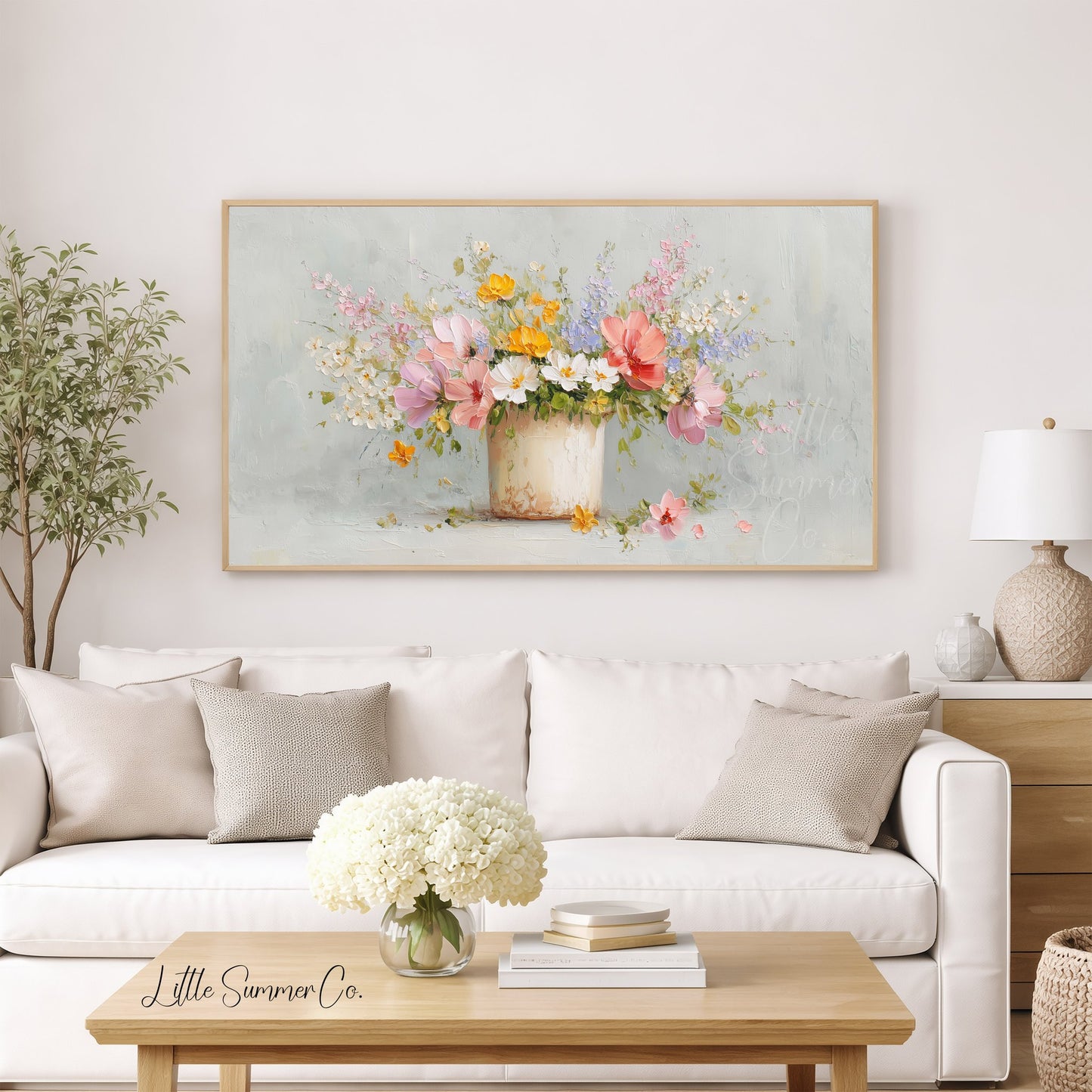 Mixed Wildflowers Rustic Pot Frame TV Art displayed on a TV