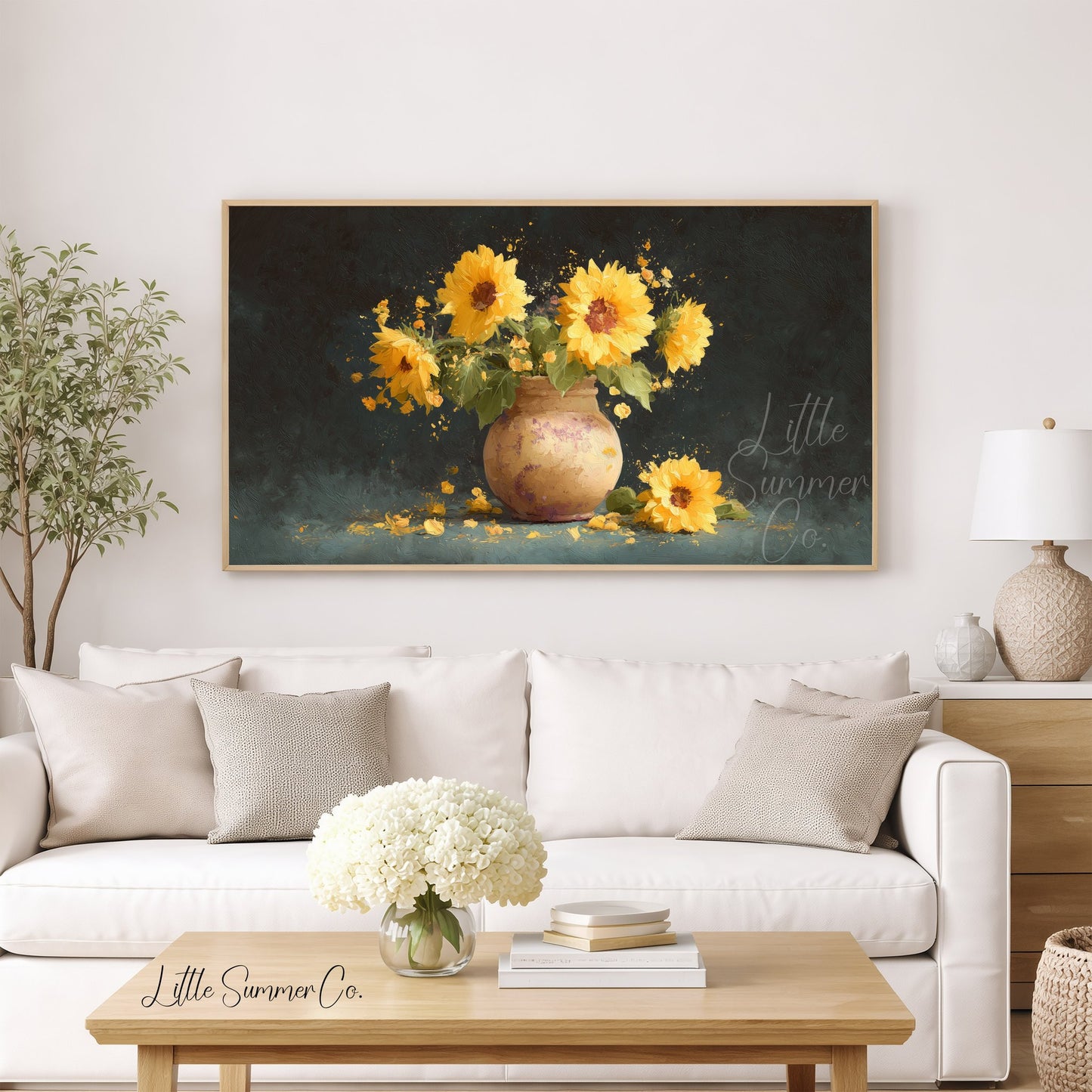 Sunflowers in Rustic Vase Frame TV Art displayed on a TV