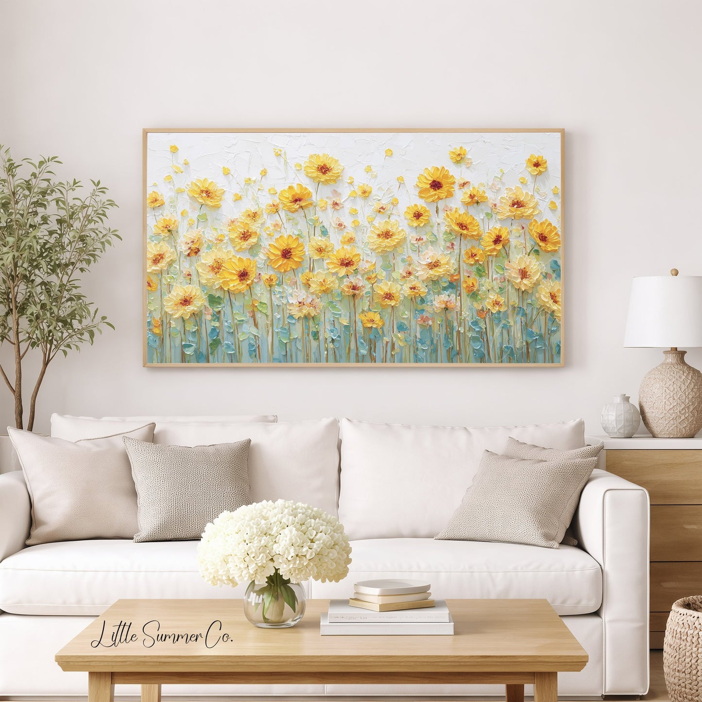Yellow Daisy Flowers Frame TV Art displayed on a TV