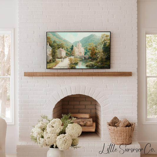 Mountain Estate Bridge Frame TV Art displayed on a TV