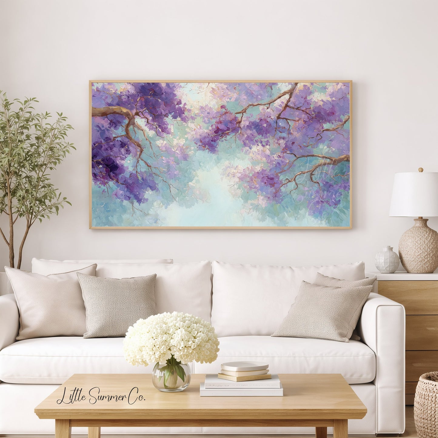 Jacaranda Blossoms Frame TV Art displayed on a TV