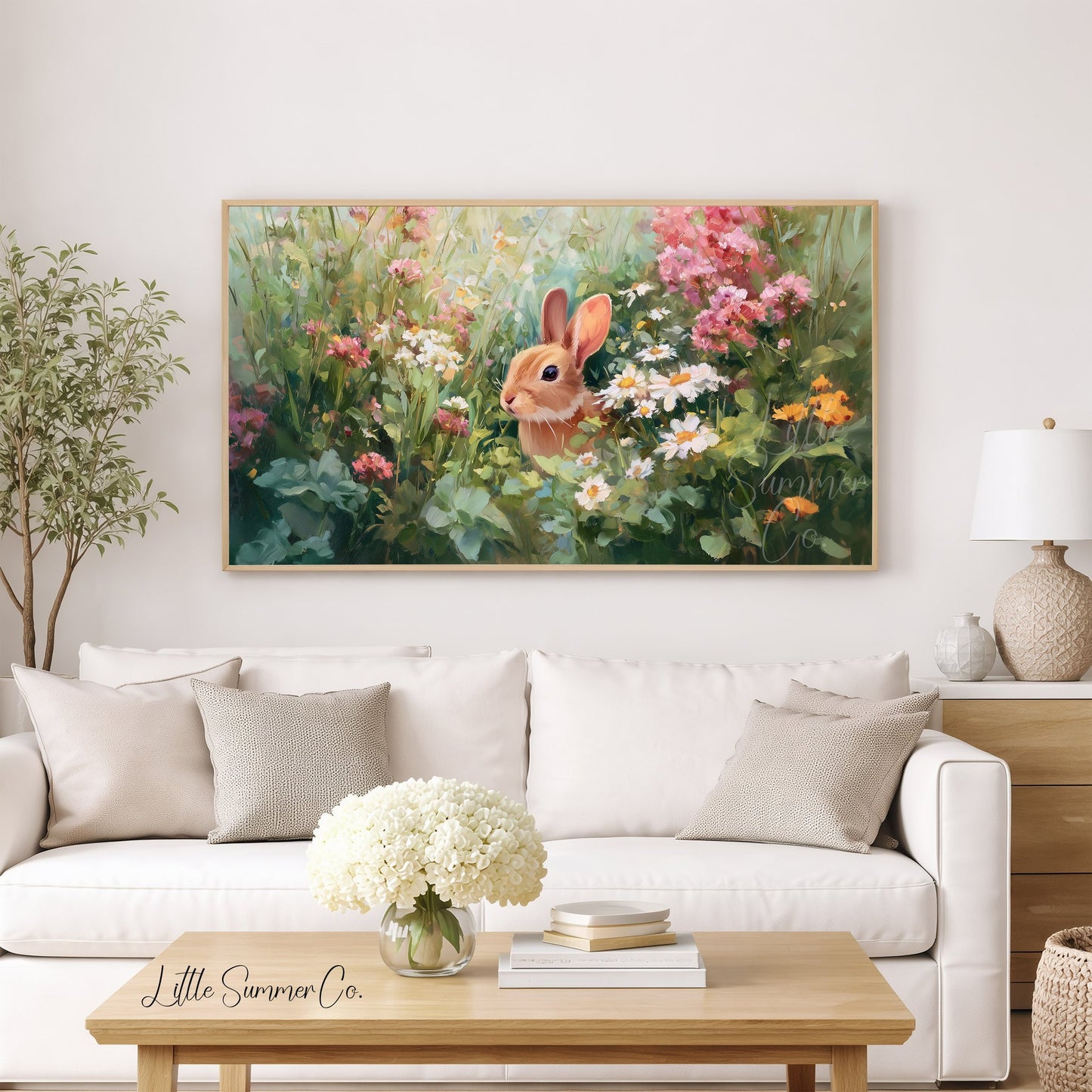 Bunny in Spring Flower Garden Frame TV Art displayed on a TV