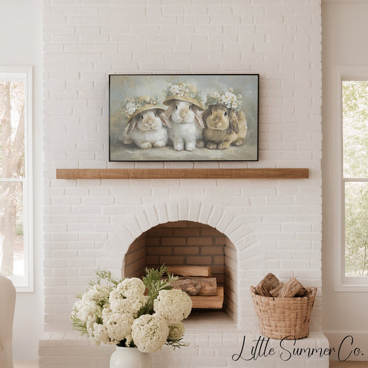 Flower Hat Bunny Trio Frame TV Art displayed on a TV