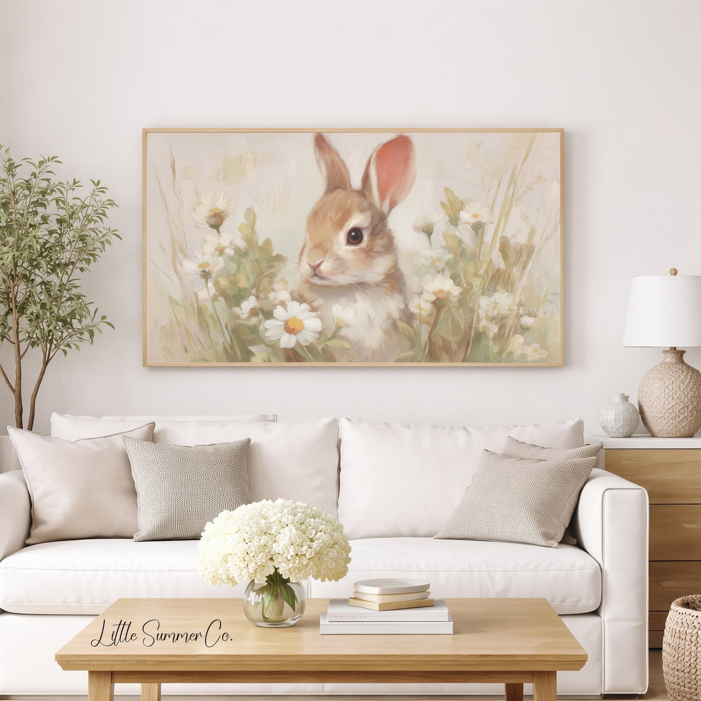 Daisy Bunny Frame TV Art displayed on a TV