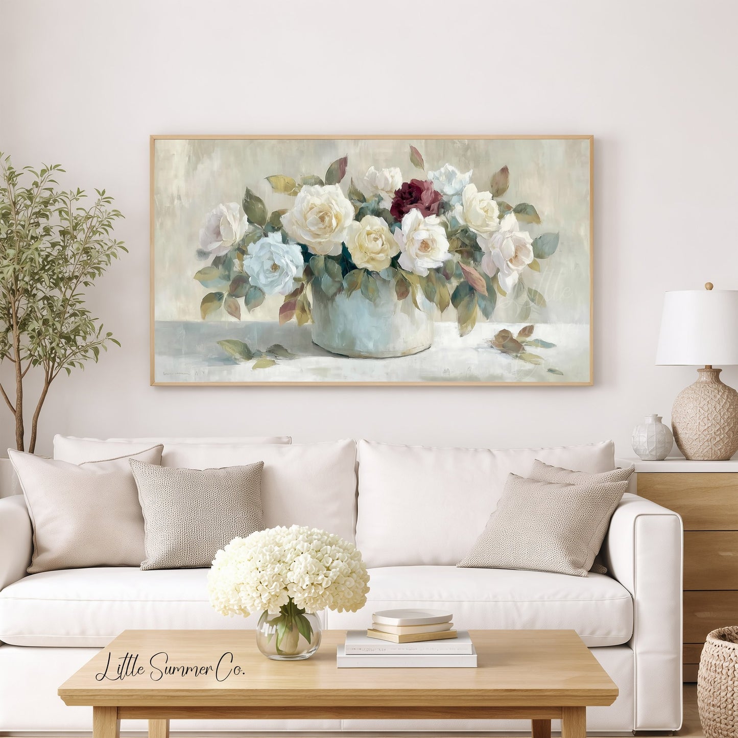 Mixed Roses in Pot Frame TV Art displayed on a TV