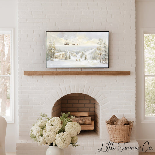 Ski Resort Winter Scene Frame TV Art displayed on a TV