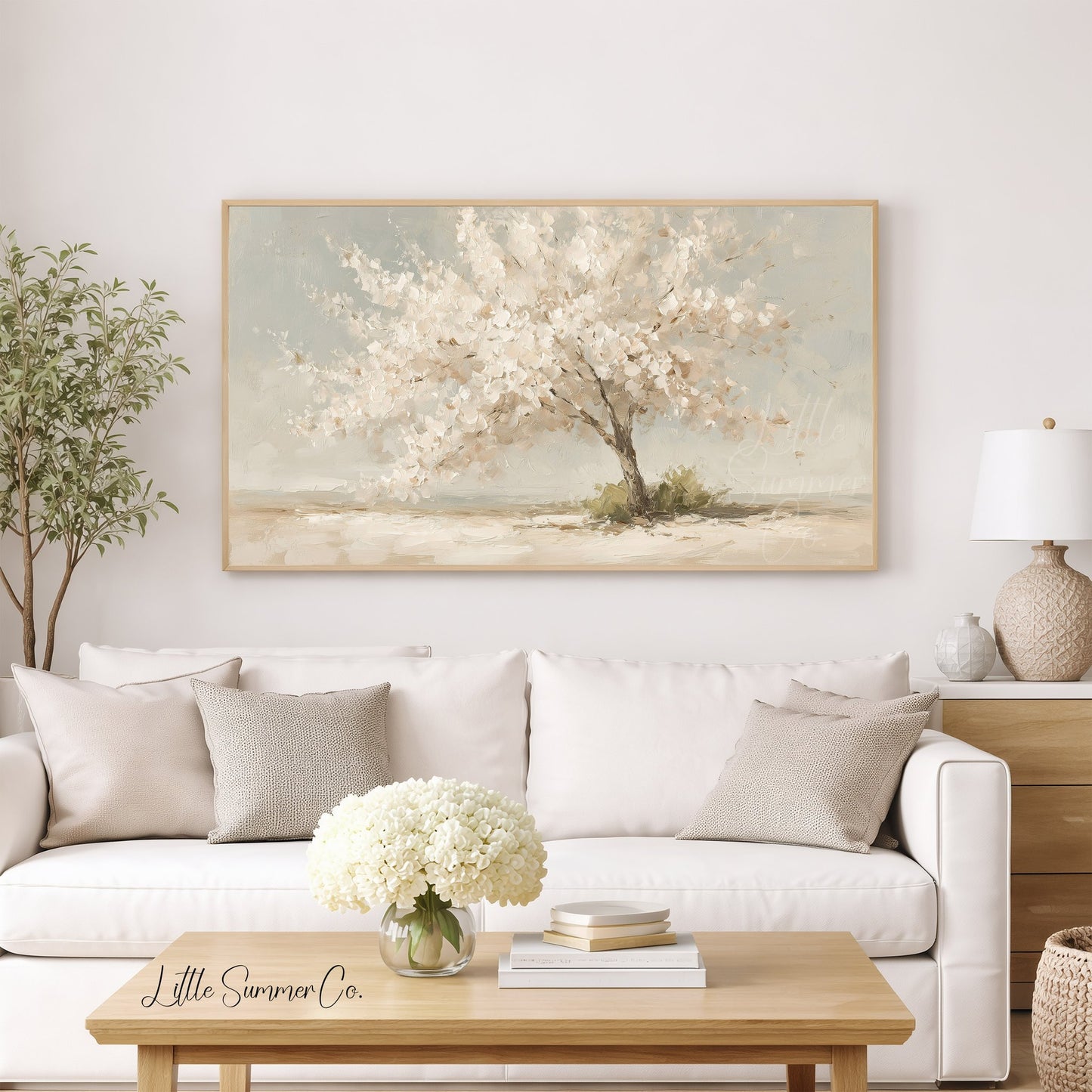 White Blossom Tree Frame TV Art displayed on a TV