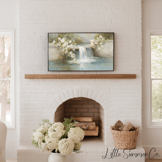 Garden Wall Waterfall Frame TV Art displayed on a TV