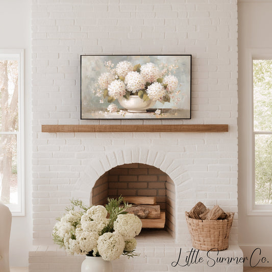 White Hydrangeas in Vase Frame TV Art displayed on a TV