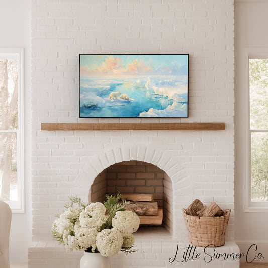 Polar Bears on Arctic Ice Frame TV Art displayed on a TV