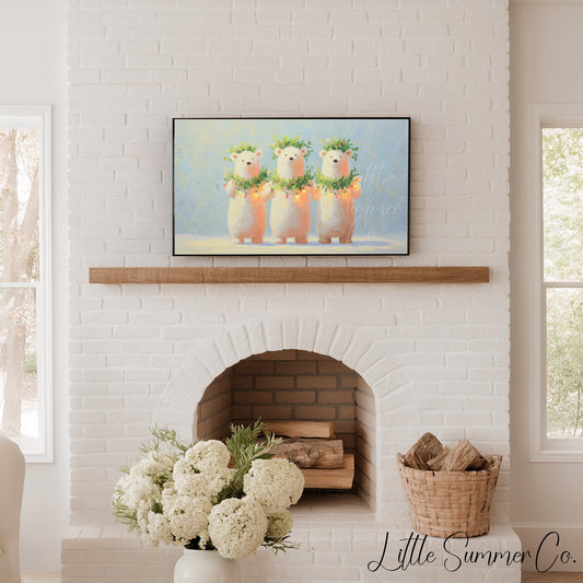 Polar Bears with Christmas Lights Frame TV Art displayed on a TV