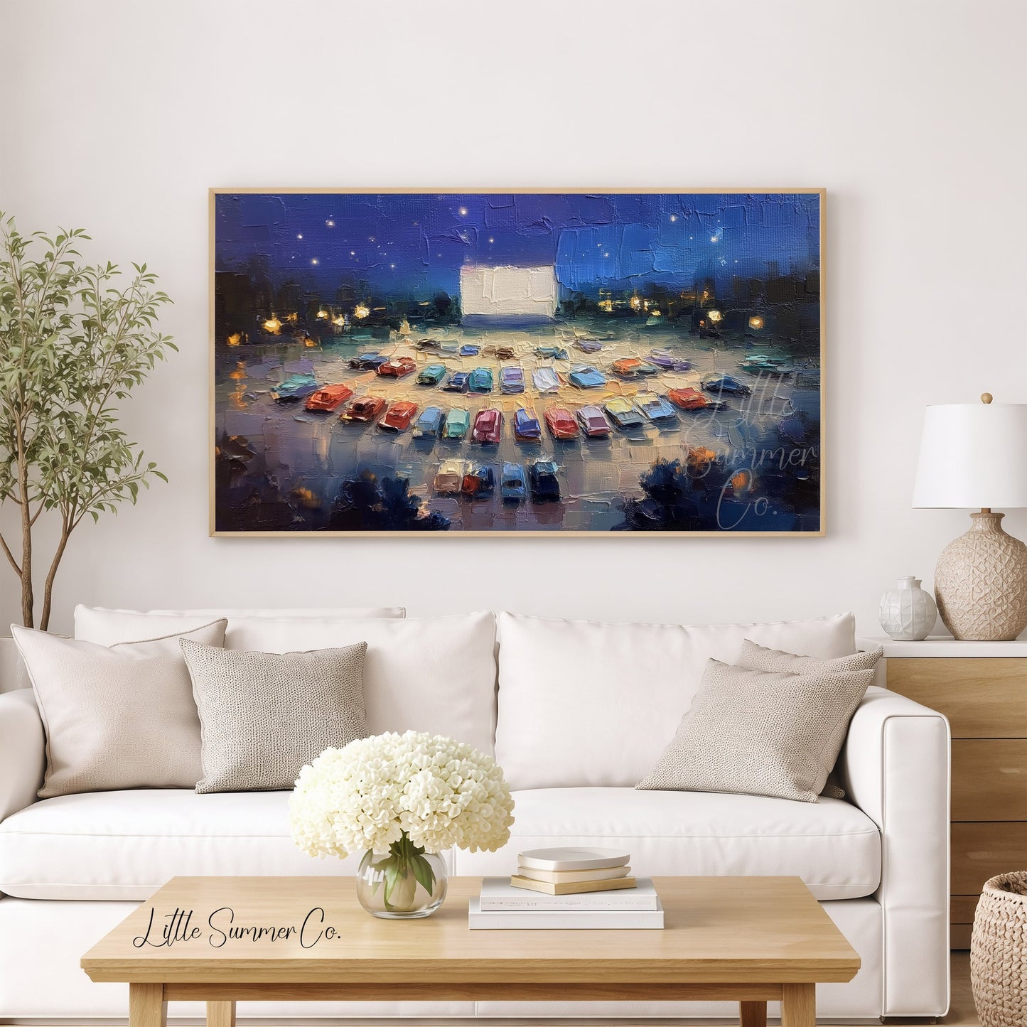 Drive-In Movie Night Frame TV Art displayed on a TV