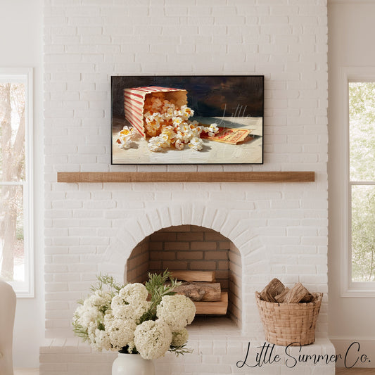 Popcorn and Movie Ticket Frame TV Art displayed on a TV