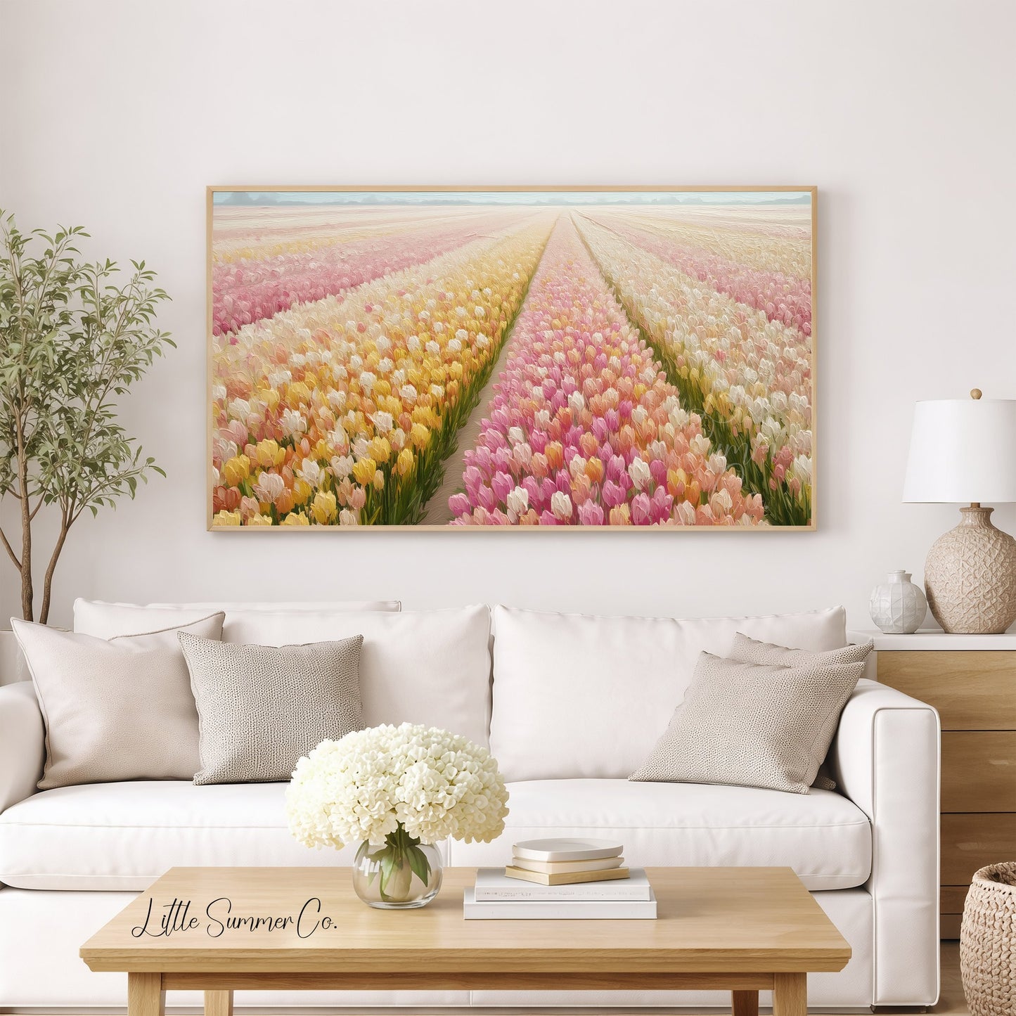 Tulip Field in Bloom Frame TV Art displayed on a TV