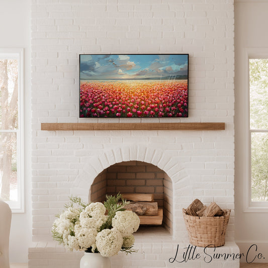 Tulip Field at Sunset Frame TV Art displayed on a TV
