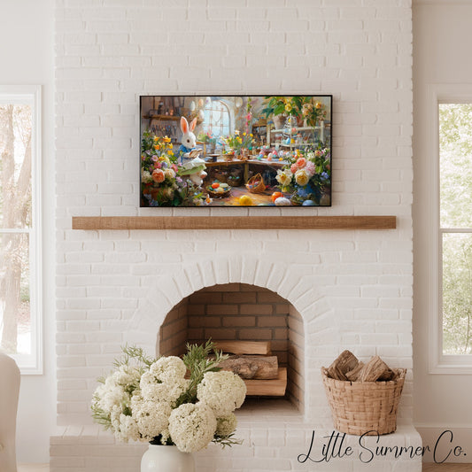 Easter Bunny Flower Workshop Frame TV Art displayed on a TV