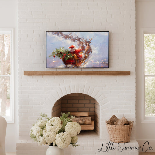Santa's Sleigh Ride Frame TV Art displayed on a TV